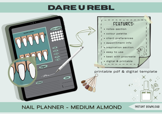 digital nail planner - medium almond