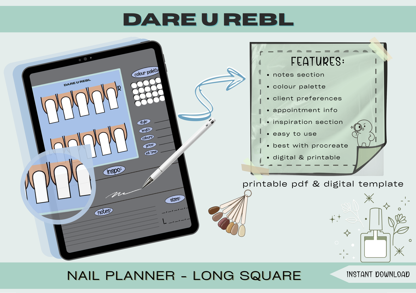 digital nail planner - square | 4 lengths